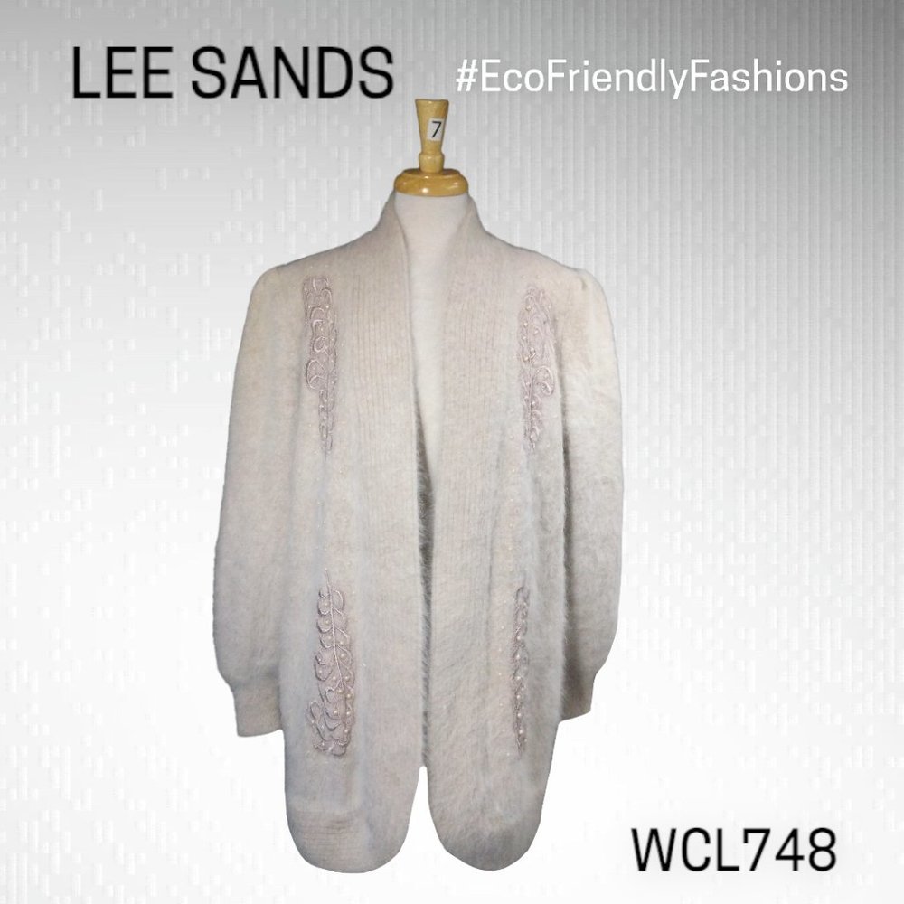 Lee Sands Womens Ivory Long Sleeve Open Front Cardigan Sweater Size